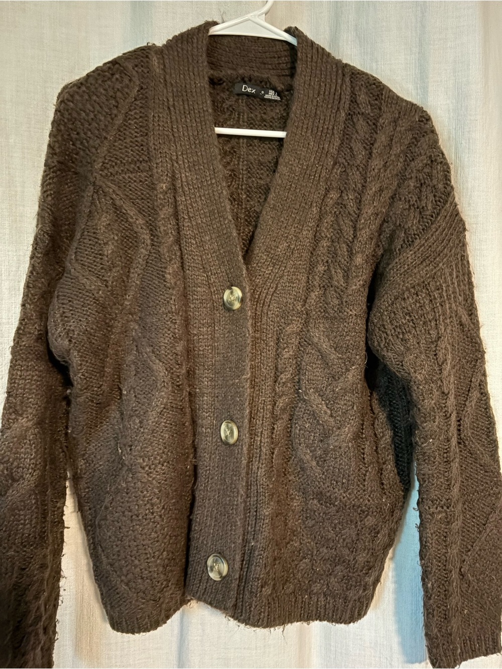 Dex Chocolate Brown Cable-Knit Button Cardigan